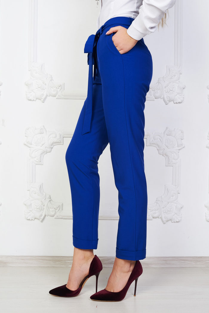 Фото товара 14934, синие брюки с высокой талией