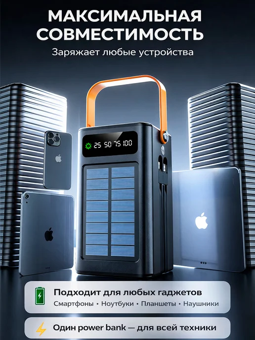 Фото товара 25388, power bank 50000 внешний аккумулятор с солнечной батареей
